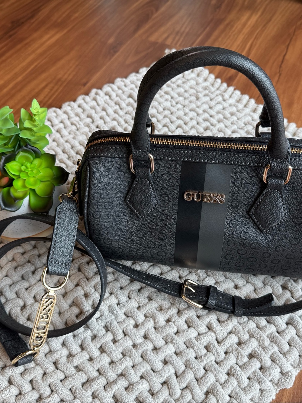 Guess | Factory Monogram Radleigh Logo Box Satchel in Coal | 10”